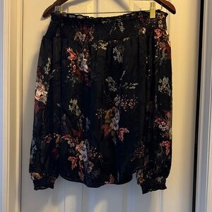 White House Black Market Floral Black Top